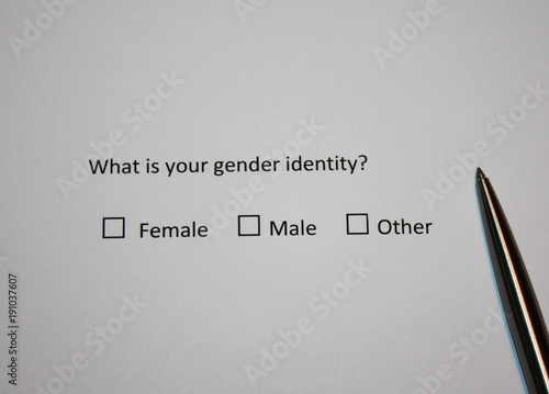 Survey question: What is your gender identity? Female, Male or Other. Sexual and gender nowadays topic.