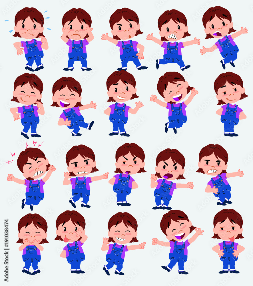 Cartoon character white girl. Set with different postures, attitudes and poses, doing different activities in isolated vector illustrations. Cartoon character white girl. Set with different postures, attitudes and poses, doing different activities in isolated vector illustrations.
