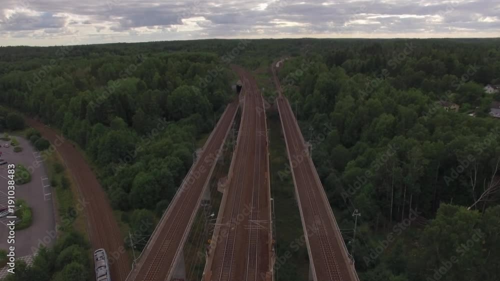 Drone shot over railroad bridge Drone shot over railroad bridge