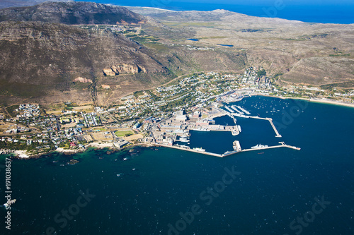 Aerial view of Simonstown Yacht Club and Naval Base, Cape Town, South Africa. Also visible is Seaforth and Foxy Beach, part of the Boulders Beach Penguin Colony. photo