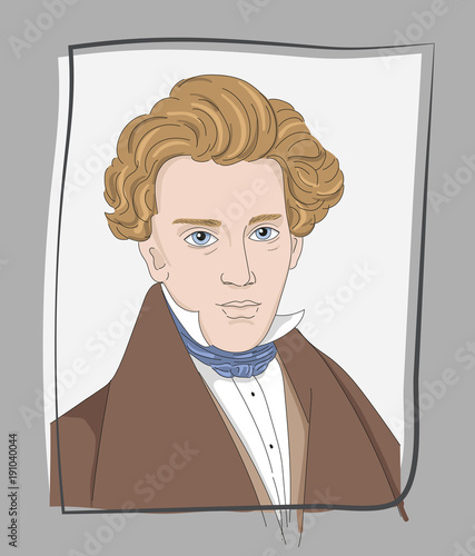 Soren kierkegaard writer vintage vector illustration portreit photo