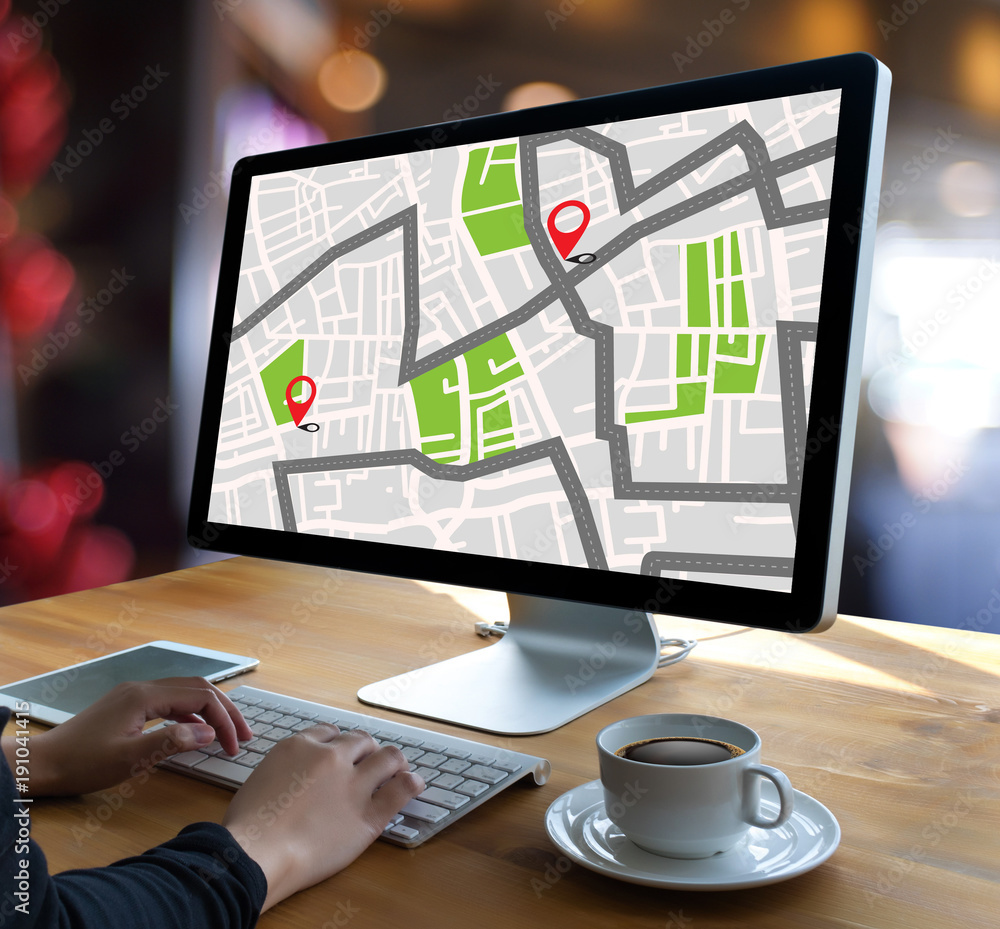 GPS Map to Route Destination network connection Location Street Map with GPS Icons Navigation GPS Map to Route Destination network connection Location Street Map with GPS Icons Navigation