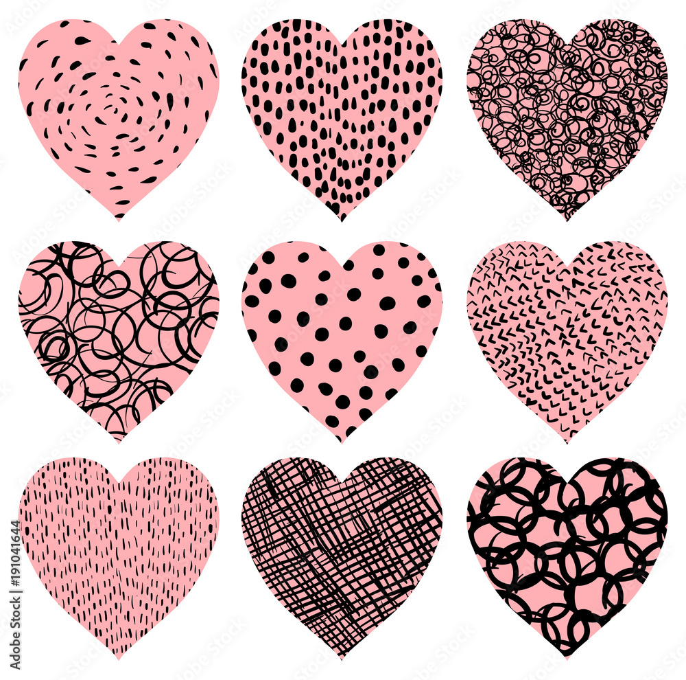 Cute pink vector hearts with texture for Valentine's day for greeting cards and invitations Cute pink vector hearts with texture for Valentine's day for greeting cards and invitations
