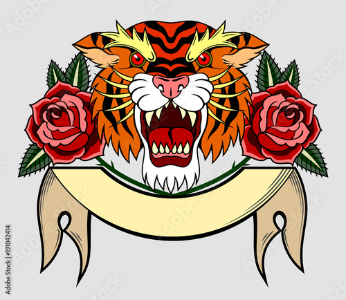 Fototapeta Naklejka Na Ścianę i Meble -  Portrait of a vicious tiger in an old school style