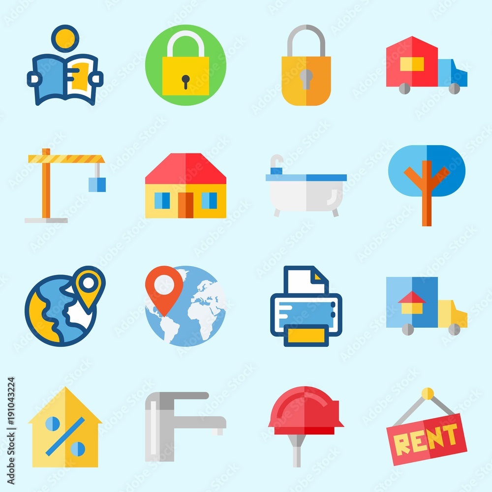 icons set about Real Assets. with location, trees, worldwide, percentage, worker and studying icons set about Real Assets. with location, trees, worldwide, percentage, worker and studying