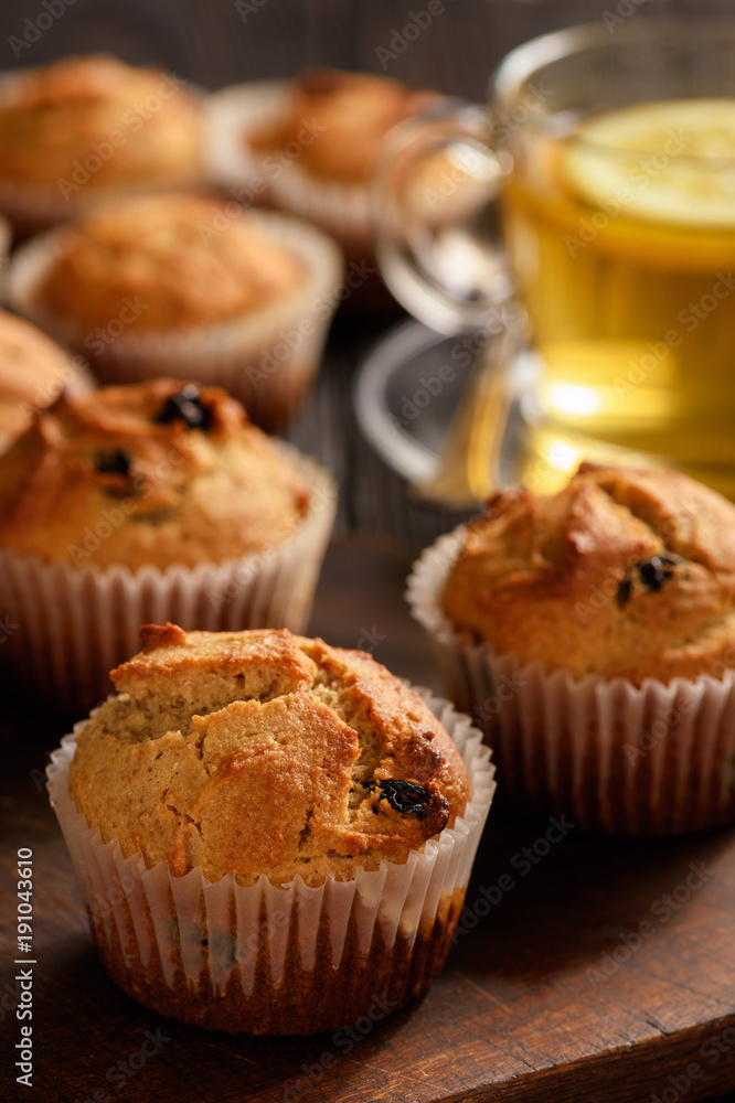 Homemade buckwheat muffins, gluten free, on wooden background. Homemade buckwheat muffins, gluten free, on wooden background.
