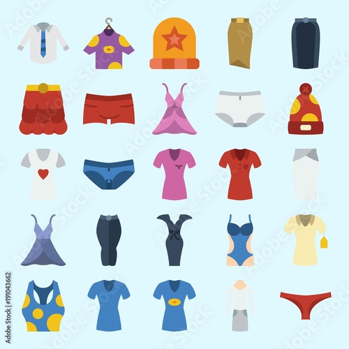 icons set about Women Clothes. with winter hat, swimsuit, tank top, shirt, skirt and suit © Orxan