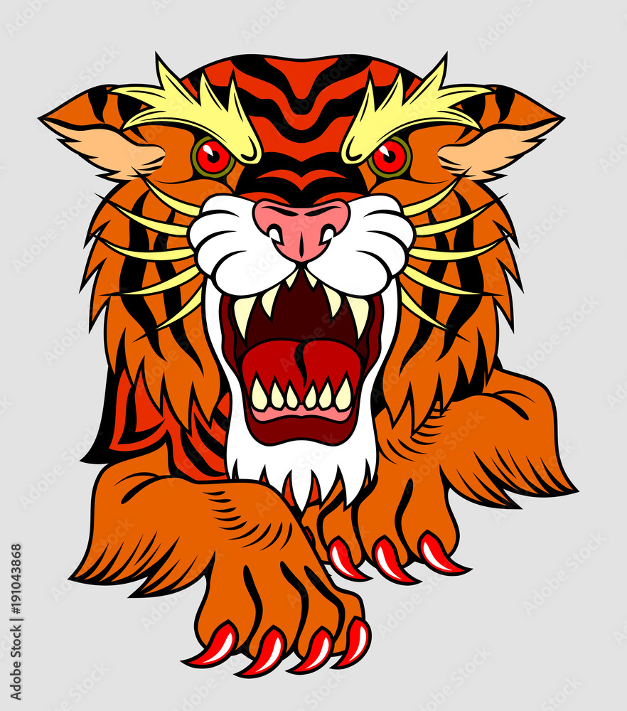 Portrait of a grinning Tiger in an old school style