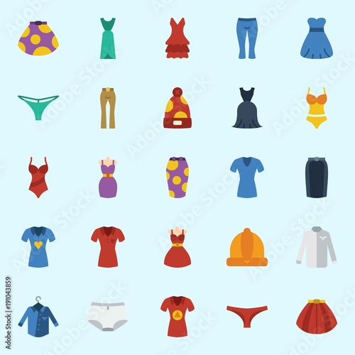 icons set about Women Clothes. with skirt, shirt, winter hat, pants, swimsuit and dress © Orxan