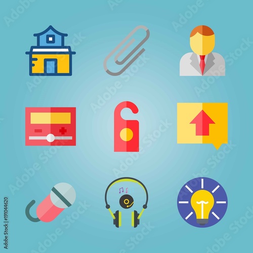 Icon set about Real Assets. with doorknob, fader and microphone