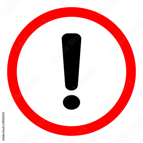 Exclamation point (mark) in red circle. Warning sign. Vector icon.