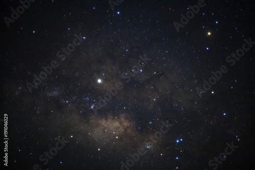 The center of the milky way galaxy with stars and space dust in the universe  Long exposure photograph  with grain