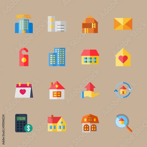 icon set about travel with home, calculator and direction