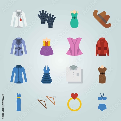 Icon set about Clothes And Accessories. with shirt, corset and gloves