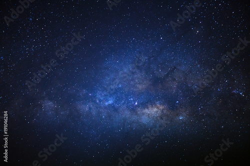 The center of the milky way galaxy with stars and space dust in the universe, Long exposure photograph, with grain