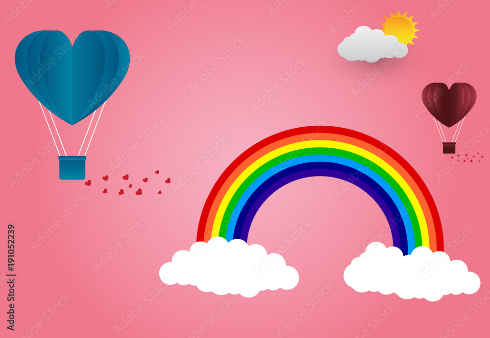 Obraz premium Valentine's day balloons in a heart shaped flying over grass view background, paper art style.