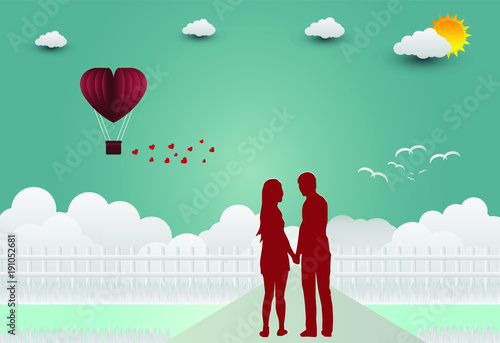 Illustration of love and Valentine's Day, standing hand in hand, showing love to each other.