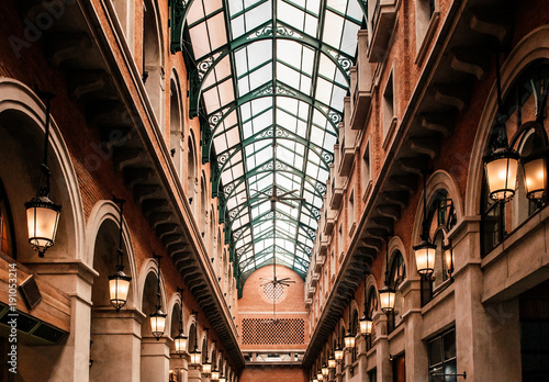 Retro vintage Hallway - archway arcade with glass roof