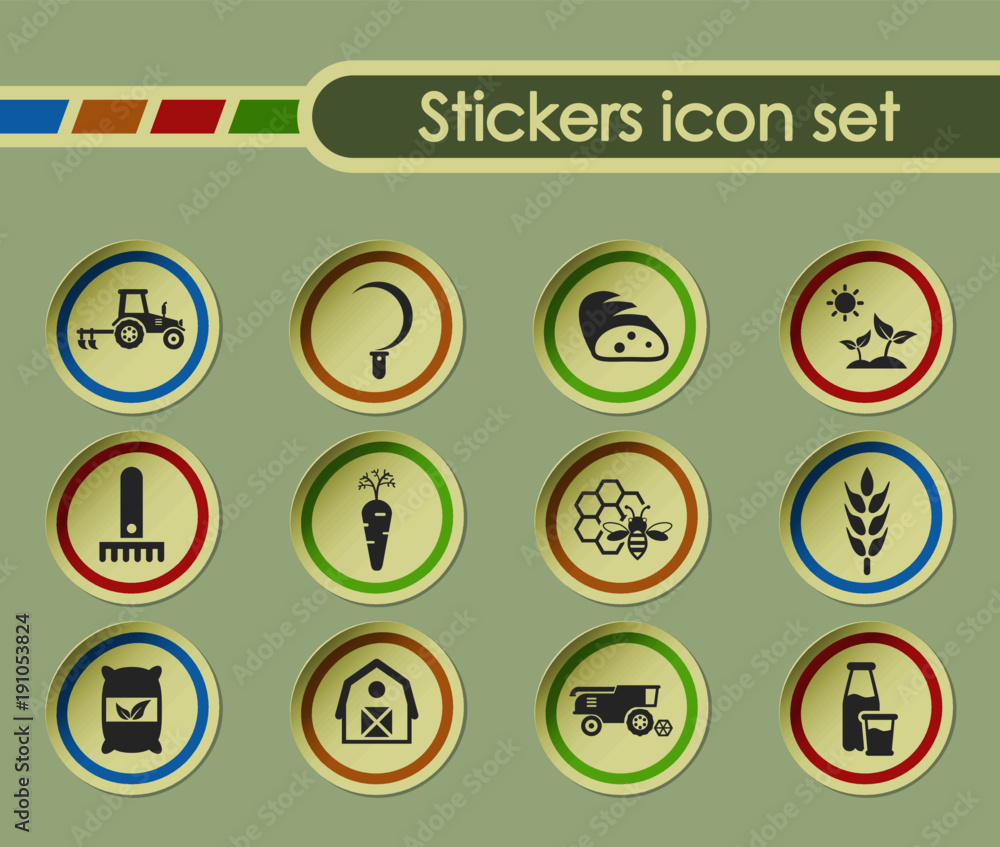 agriculture simple vector icons on round stickers agriculture simple vector icons on round stickers