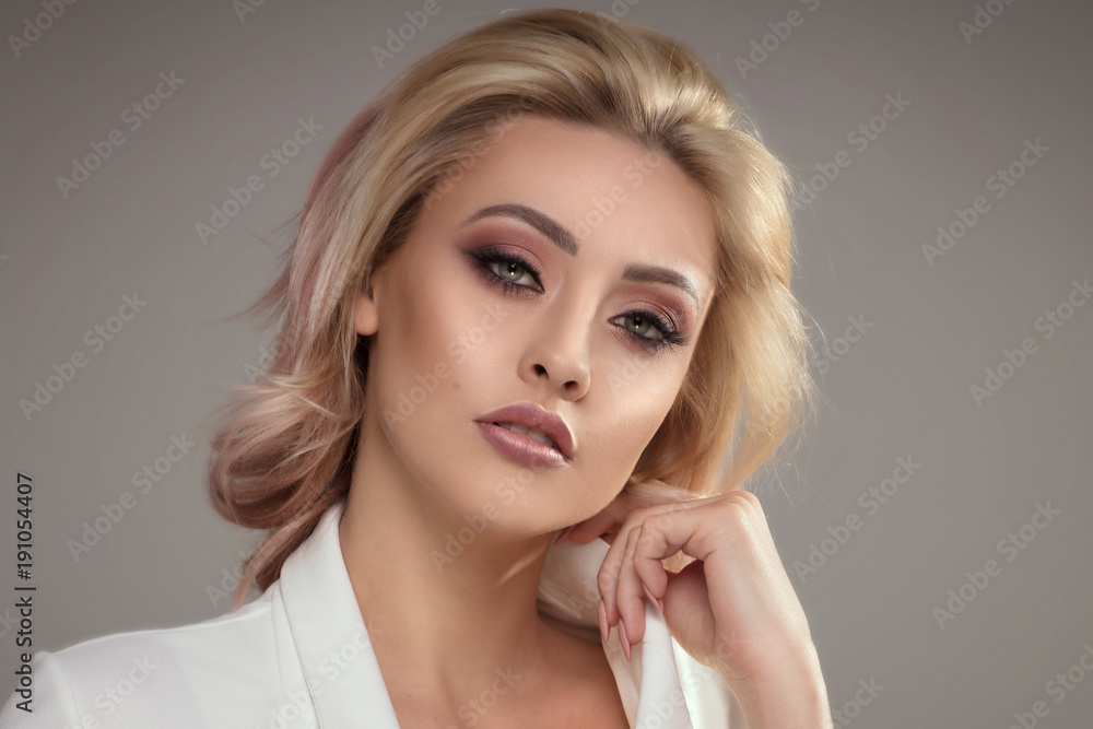 Beauty portrait of blonde attractive woman. Beauty portrait of blonde attractive woman.