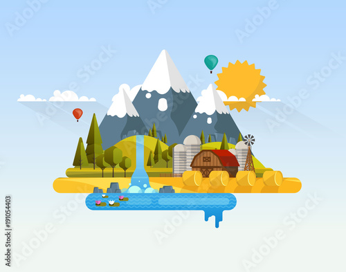 Flat Vector Farmland Abstract Illustration.