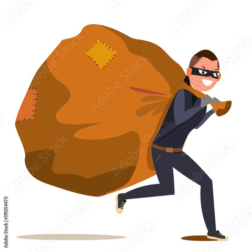 Bandit With Bag Vector. Isolated Flat Cartoon Character Illustration