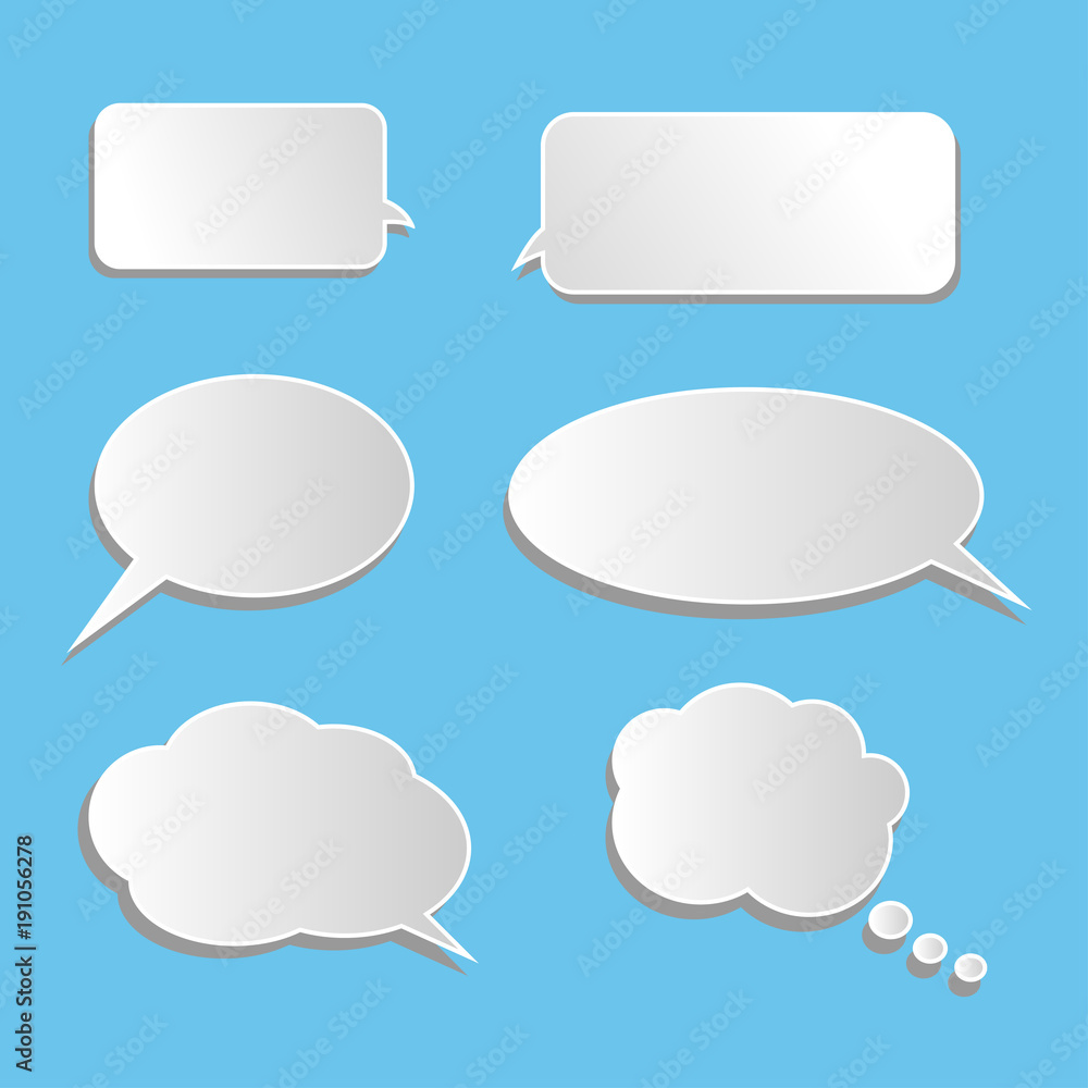 Vector set of stickers of speech bubbles. Blank empty white speech bubbles Vector set of stickers of speech bubbles. Blank empty white speech bubbles