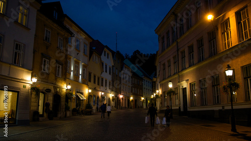  The Old Market in Ljubljana Old Town at night in Slovenia