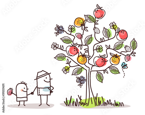 Cartoon Characters and Summer Tree