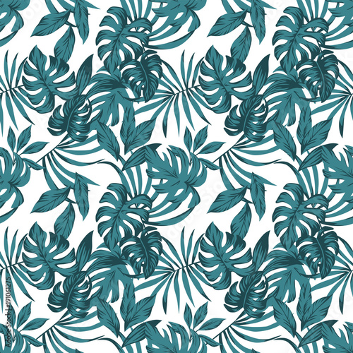 Tropical leaves abstract color seamless white background