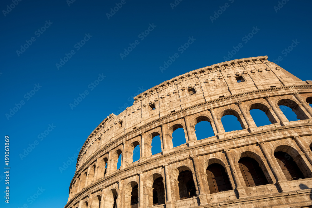 View of Colosseum in Rome, Italy. Rome architecture and landmark. Rome Colosseum is one of the main attractions of Rome and Italy