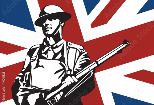 Canadian soldier with Union Jack on the background