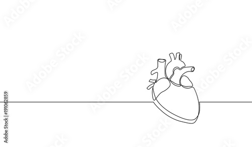 Single continuous line art anatomical human heart silhouette. Healthy medicine concept design one sketch outline drawing vector illustration