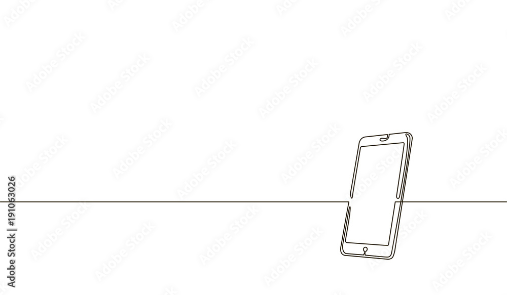 Single continuous line art smartphone. Mobile phone touch screen gadget modern technology design one sketch outline drawing vector illustration - obrazy, fototapety, plakaty 