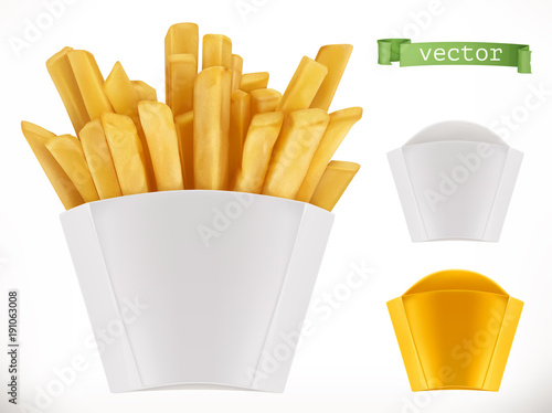 Potato. French fries. 3d realistic vector icon