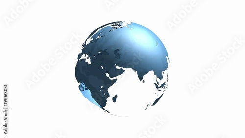 Loop of a blue transparent 3D world globe turning