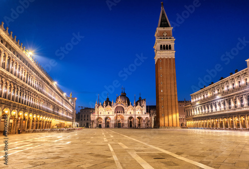 Night view of san macro square in Early morning in Venice without people , Venice is most popular travel destination in Europe .
