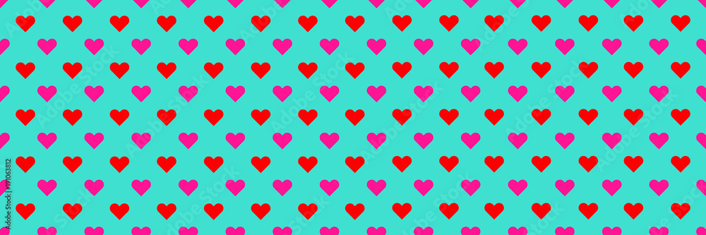horizontal pink and red hearts for background and design.