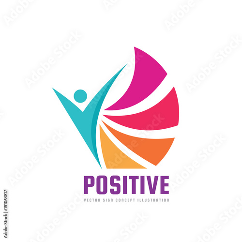 Positive - vector logo template concept illustration. Abstract human character silhouette. Vibrant color symbol. Design element. 