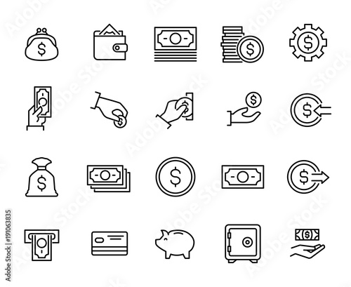Simple collection of cash related line icons.