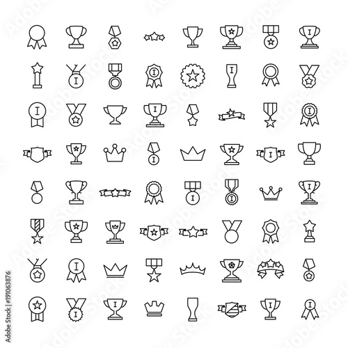 Simple set of award related outline icons. 