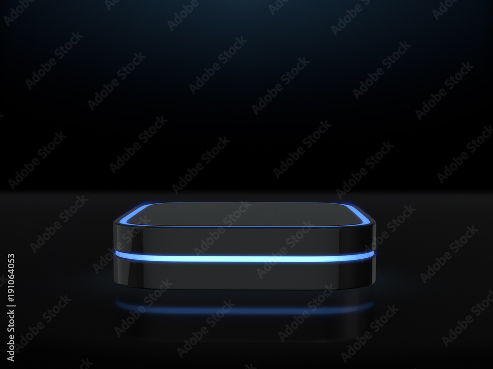 Pedestal for display,Platform for design,Blank product stand with light glow.3D rendering. Pedestal for display,Platform for design,Blank product stand with light glow.3D rendering.