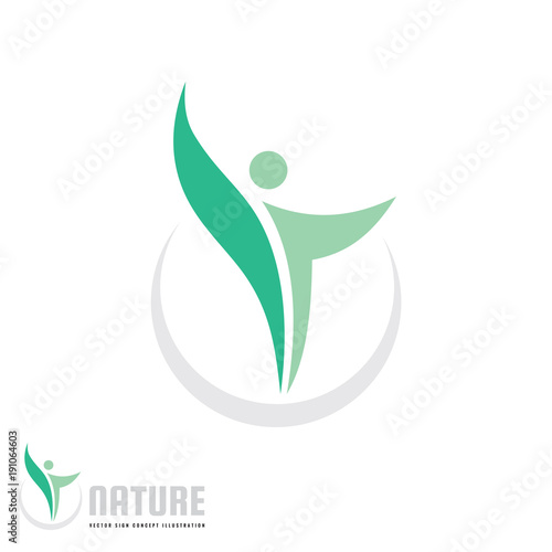 Human character - nature green leaves - vector logo concept illustration. Health positive symbol. Design element. 