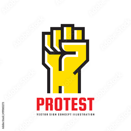 Protest - logo template vector illustration. Abstract human hand creative sign. Revolution concept symbol. Against line icon. Graphic design element. 