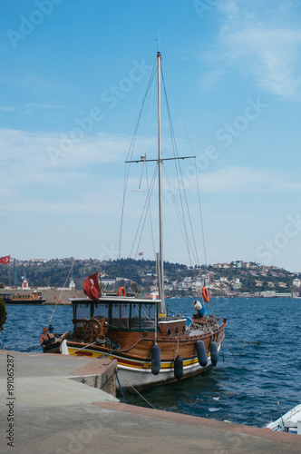 The Yacht moored on the European shore of the Bosphorus