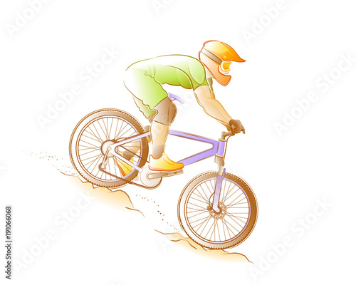 Mountain Biking. Sportsman / bicyclist, participating in the sports competition of Mountain Biking. Illustration on the subject of Sports Games.