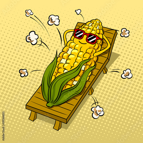 Corn tans on beach pop art vector illustration