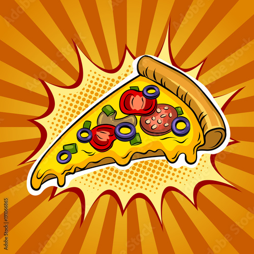 Slice of pizza pop art vector illustration