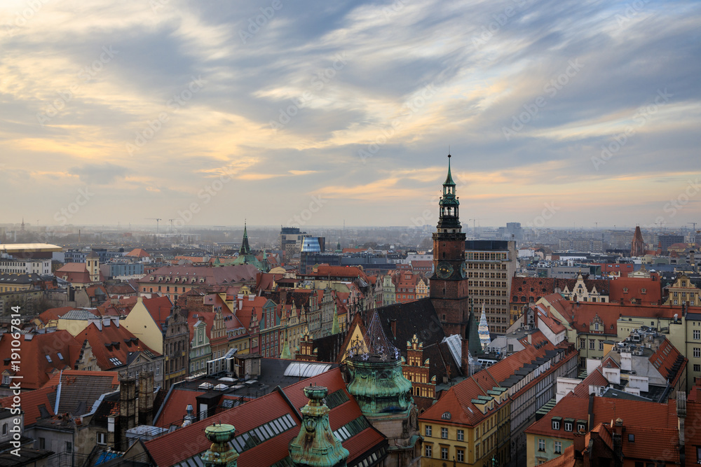 Wroclaw skyline at evening time