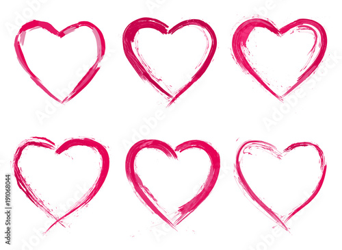Set of  paint  hearts with splashes and drops  for Valentine's Day or weddings
